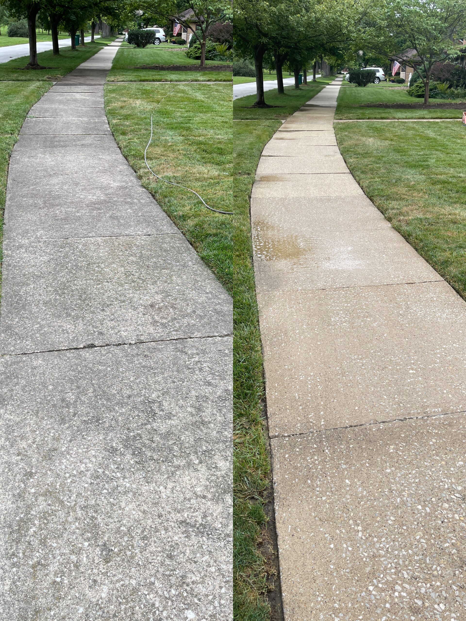 Freshly cleaned Lake County driveway after heavy grime and seasonal staining removal